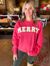MERRY Chenille Patch Sweatshirt in Heather Red