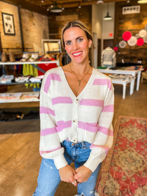 I Pink You Striped Cardi Sweater