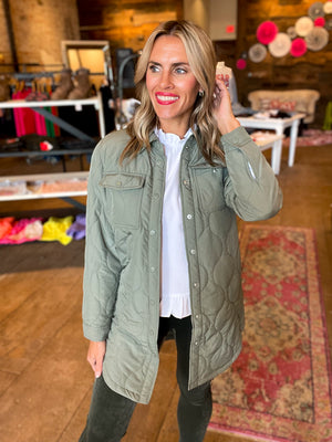 Cassie Quilted Puffer Jacket in Olive