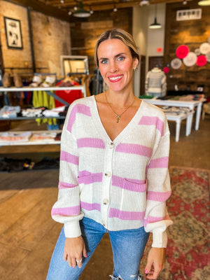 I Pink You Striped Cardi Sweater