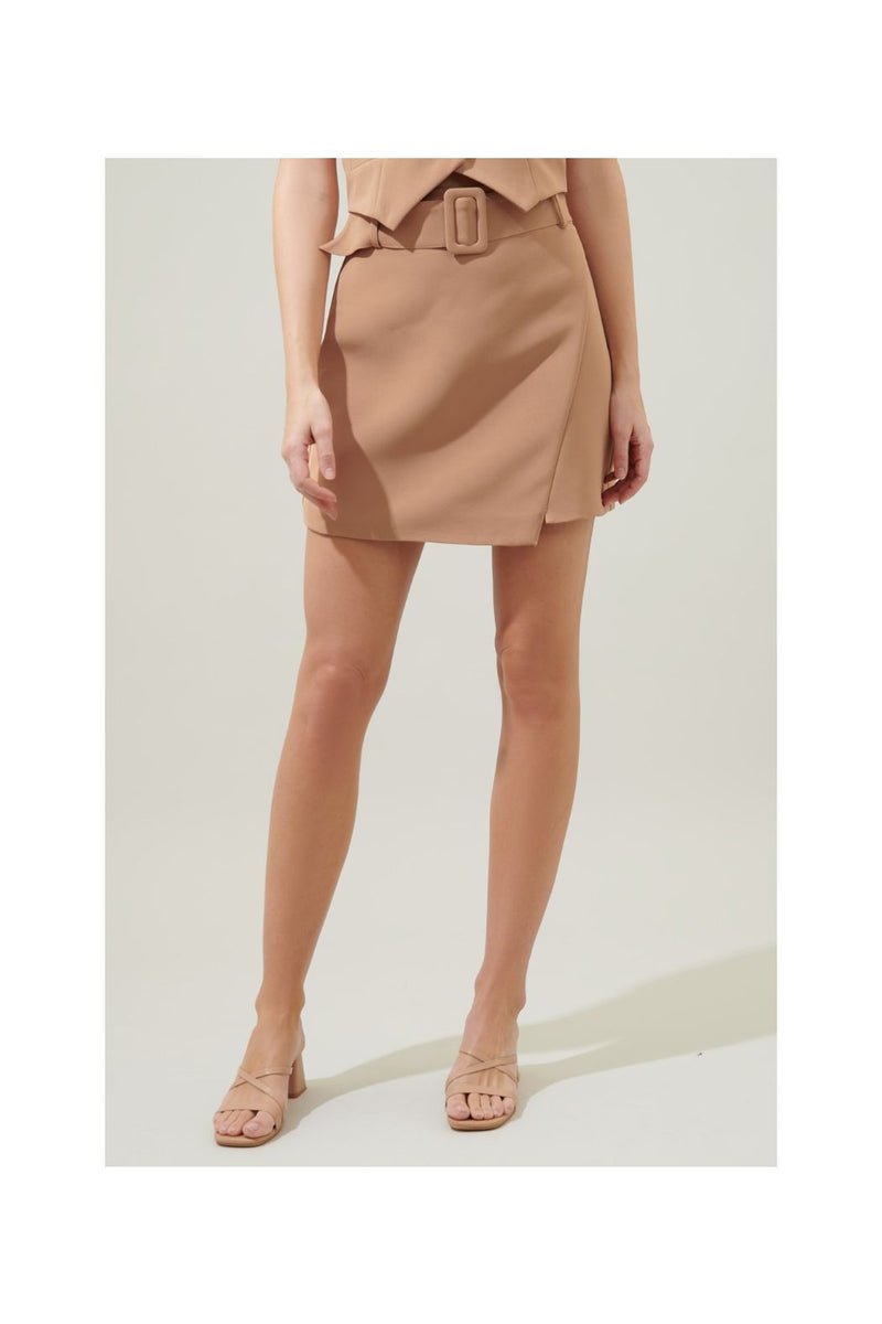 Rica Suave Belted Mini Skirt in Camel