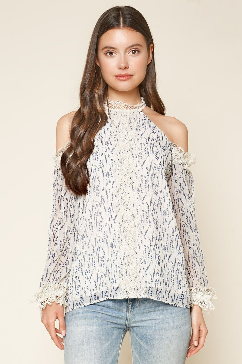 Pretty Picture Floral Print Cold Shoulder Blouse