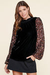 Michelle Velvet Mockneck Sequin Sleeve Top