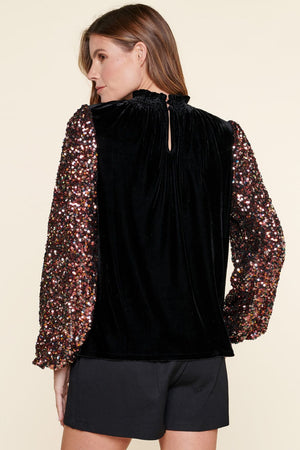 Michelle Velvet Mockneck Sequin Sleeve Top