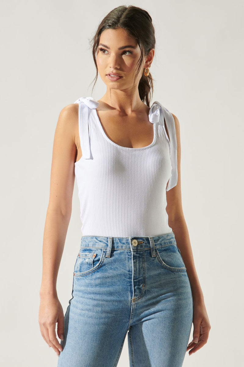 Ripley Ribbed Scoop Neck Tank in White