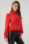 Into You Ruffle Trim Top in Red