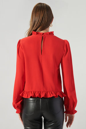 Into You Ruffle Trim Top in Red