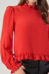 Into You Ruffle Trim Top in Red