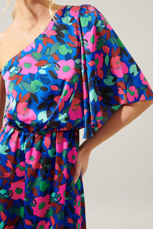 Vivi Berry Floral One Shoulder Maxi Dress